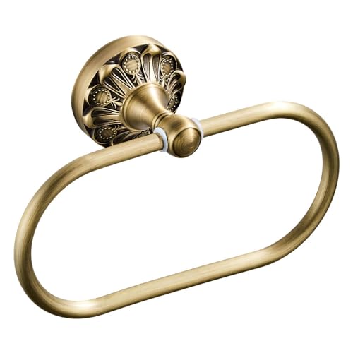 Celbon Antique Oval Towel Ring Holder Brass Material Towel Ring for Towel Storage Wall Mounted Towel Hanger Rack for Bathroom Toilet (Brush Bronze)