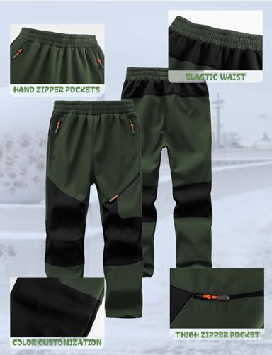 Image of Kids Winter Pants Fleece Lined Waterproof Boys Ski Pants Thermal Outdoor Softshell with Zipper Pockets