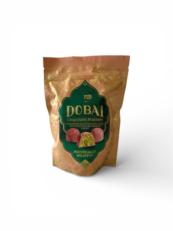 Chocolate Pralines Gift Pack – Individually Wrapped Strawberry Milk Chocolates with Pistachio & Crunchy Kadayif Filling – Premium Middle Eastern Sweet Treat – 7oz