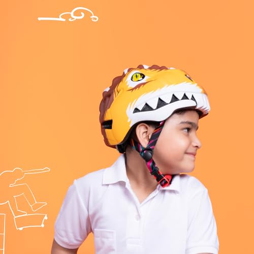 Image of Headzup Mystic Dragon 3D Cycling Helmet with Tail Light | Lightweight & Adjustable Size | Unisex Multi-Sport Helmet for kids Toddlers Boys Girls | For Age 3-10 | For Cycling, Skating (48-52cm)(Yellow)