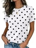 Zeagoo Womens Tops Dressy Casual Crewneck Business Short Sleeve T Shirts Polka Dot Tee Going Out Tops 2026 Basic Clothing