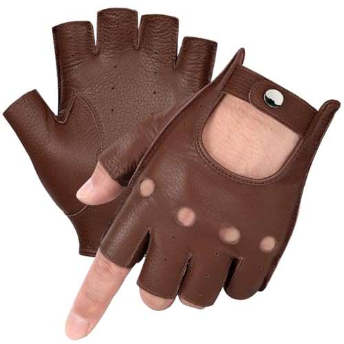 Image of GSG Men's Fingerless Leather Driving Gloves, Half Finger, lambskin | Half Finger Design, Breathable Comfort,Driving, Motorcycle Riding, Racing, Cycling, Daily Wear