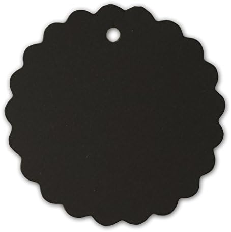 LWR CRAFTS 100 Hang Tags Scalloped Round with Jute Twines 30m (5cm, Black)