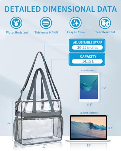 Image of Paxiland Clear Bag for Stadium Events 12x6x12 inches, Clear Tote Bag with Reinforced Strap, Clear HandBag for Sports Concert