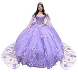 Asulla Gorgeous 3D Flowers Quinceanera Dress with Detachable Cape Off Shoulder Ball Gown for Sweet 16 Party 15 Años Lavender S9 12
