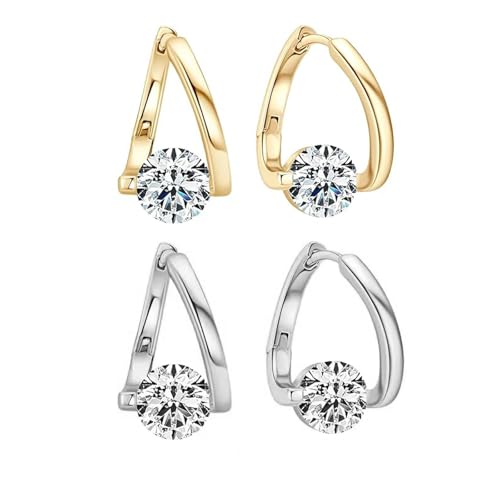 2 Pairs Halolux Lymphvity Germanium Earrings Halolux Lymphvity Drainage Cubic Zirconia Earrings Lymphati Activity Hoop Earrings for Women Lymphvity Therapy Earring Jewelry (White)