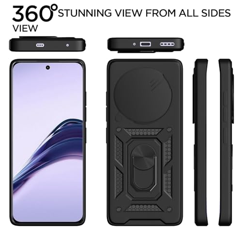 Image of Pikkme D10 Tough Armor Bumper Case | 360 Protection Case | Sliding Camera Shield Cover & Ring Holder Stand Back Cover for Realme 13 Pro 5G / Realme 13 Pro Plus 5G (Black)