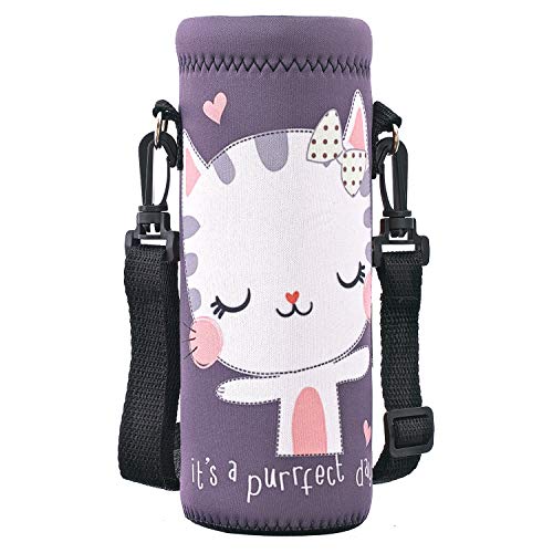 Image of RICHEN Neoprene Water Bottle Carrier Bag with Adjustable Shoulder Strap,Insulated Water Bottle Cover for Stainless Steel /Glass /Plastic Bottles