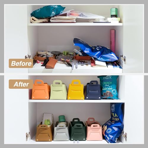 Image of Leather Portable Small Storage Basket for Desktop, Rectangle Decorative Box with Two Handles for Organizing, Storage Bin for Snack Sundries Cosmetics Stationery, 9.45''L5.5''W5.12''H (Navy)