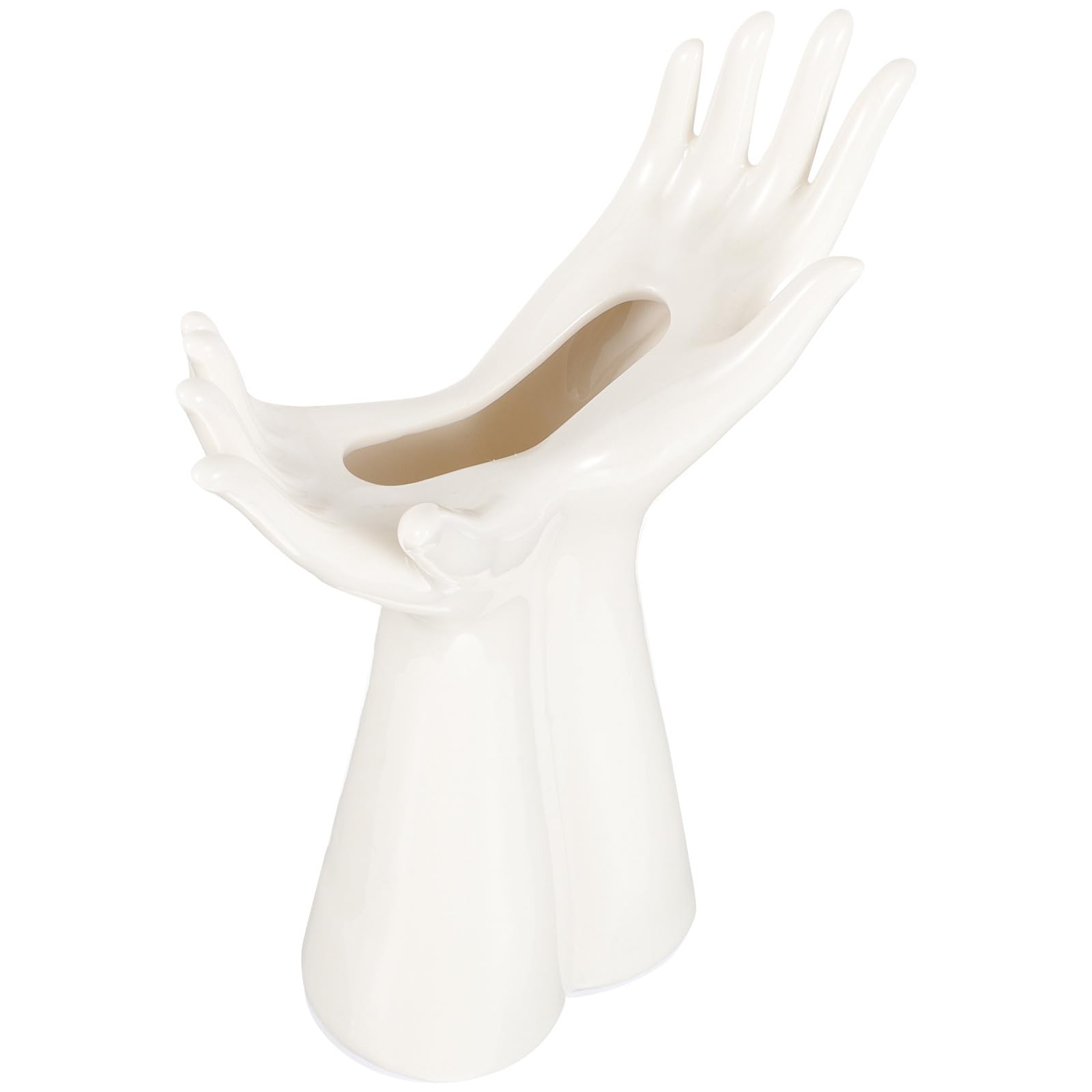 Florero de cerámica blanca con diseño de mano para escritorio de oficina