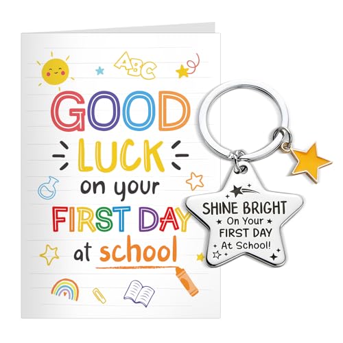 DOORIO First Day At School Keyring Gifts Good Luck Card Shine Bright Star Keyring Starting School Good Luck Gifts for Boys Girls