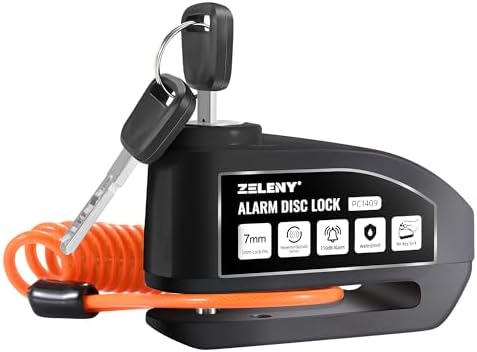 ZELENY Bremsscheibenschloss Alarm 110db, Wasserdichtes Motorrad Schloss | Empfindlicher Sensor, Motorradschloss mit 1.5m Rückrufkabel, Schlosstasche, Scheibenbremsen Schloss für Mo