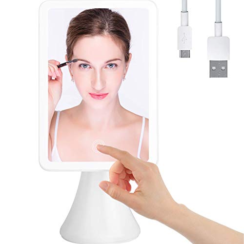 Peralng Kosmetikspiegel mit LED Licht, Faltbarer Tischspiegel, Makeup Spiegel mit Touchschalter für Dimmbarer Helligkeit Tragbarer USB Wiederaufladbar Cover
