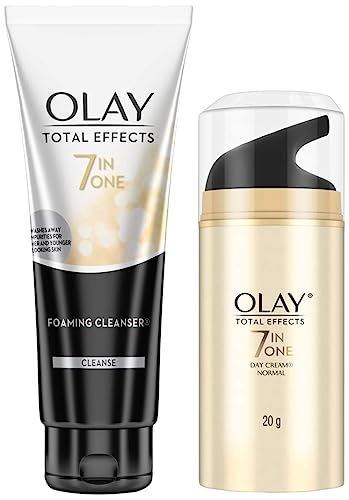 Image of Olay Day Cream Total Effects 7 in 1, Anti-Ageing Moisturiser, 20g & Olay Face Wash Total Effects 7 in 1 Exfoliating Cleanser, 100g