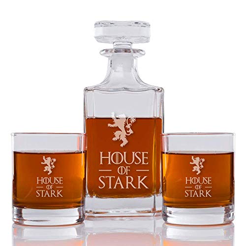 House of Stark Engraved Decanter and Rocks Glasses, Set of 3
