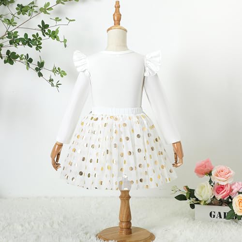 Image of LYSMuch Toddler Girls Long-Sleeve Birthday Outfits Shirt | 2T-10Y Mesh Tutu Skirt Set cake party