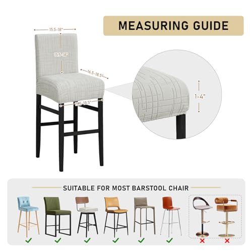 Image of JIUZHEN Light Grey Stretch Velvet Bar Stool CounterCovers Set of 2 | Washable Removable Rectangular Seat Covers, Water Resistant, Kitchen, Dining, Pub, Hotel, Wedding and Party Counter Stools