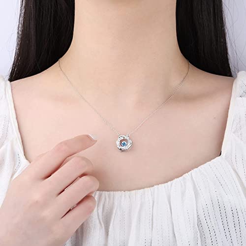 Heart Of The Ocean Necklace, Bright Heart Clover Rose Smart Necklace Silver Plated Blue Zirconia Fashion Beating Heart Pendant Clavicle Chain Party Prom Valentine's Day Jewellery #TOP4