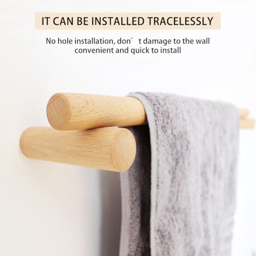 Porte-serviettes en bois de 45 cm Hohopeti support mural sans perçage - 7
