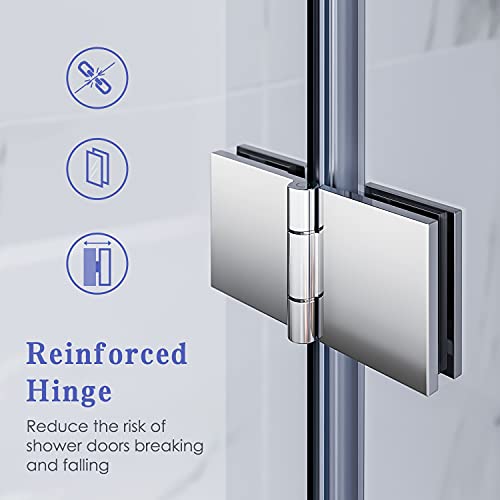 Elegant 34 In. W X 72 In. H Frameless Glass Shower Doors, Bi-Fold Pivot Swing Shower Door, 1/4 In. Fold Clear Glass Panel, Chrome Finish #TOP2