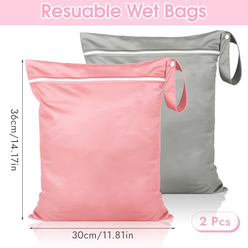 Maxmoc 2 Stück Nassbeutel,Wasserdicht Wäschesack,Wiederverwendbare Nasstasche Reise 36x30cm,Wetbag Schwimmsachen mit Reißverschluss,für Windeln Badeanzüge Strandtücher Schmutzige(Grau + Rosa)