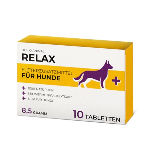 Hello Animal® Relax - Beruhigungsmittel Alternative für Hunde - 10 Tabletten mit natürlichen Inhaltsstoffen - zur Unterstützung der Entspannung und Stressbewältigung - Ideal für nervöse Hunde