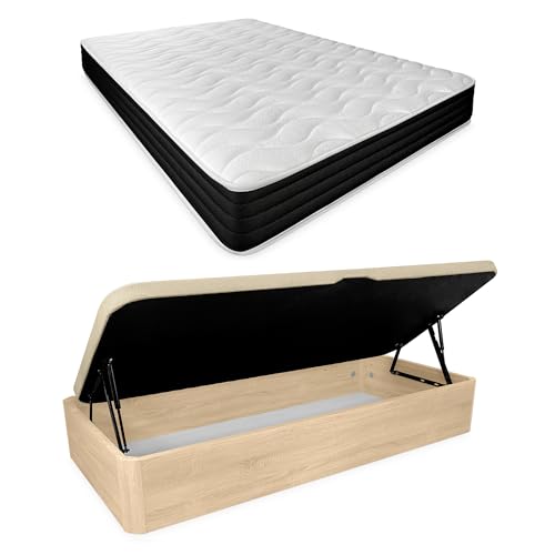 Homey - Pack Colchón Viscoelástico Sleep Pro + Canapé Abatible Gran Capacidad con Apertura Lateral | Color Cambria 105 x 190