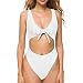 SARA SWIM Women's Tie Front Cut Out One Piece Swimsuit Beachwear High Leg Bottom (S, White)