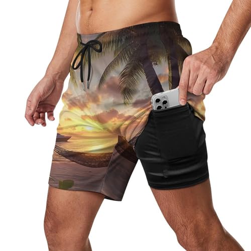 Sunset in Paradise Summer Mens Swim Trunks Quick Dry Beach Board Shorts with Pockets2
