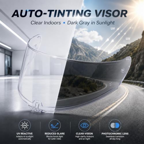 Image of PSLER Photochromic Shatterproof Helmet Visor for Strada 2 Strada 3 FF801