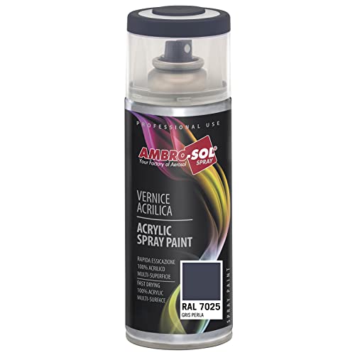 AMBRO-SOL Pintura acrílica en spray color Gris Perla RAL 7025 resultado profesional en múltiples