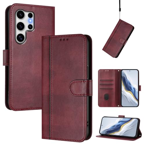 Étui pour Samsung S25 Ultra bordeaux style portefeuille cuir avec clapet magnétique