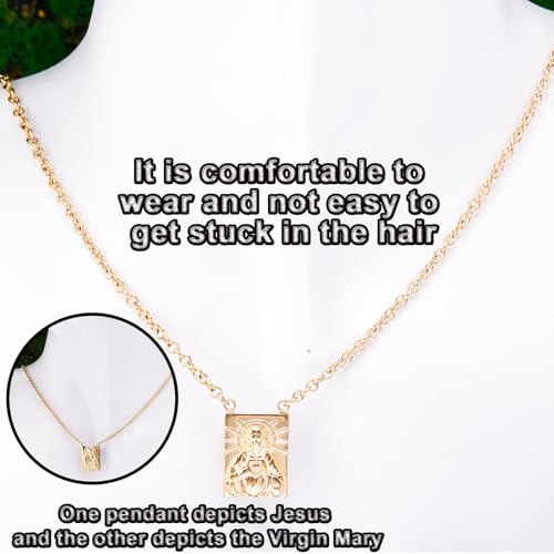 Scapulars Catholic- Stainless steel 18K gold-plated scapulars catholic necklace, the Sacred Heart Neck of the Virgin Mary and Jesus3