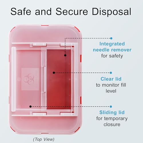 Sharps Container Large - Sharps Containers for Home Use and Labs - Portable Needle Disposal and Travel Size Biohazard Bin - 1 Gallon (Pack of 1) - Thumbnail 3