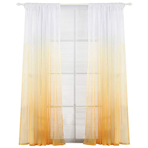 BAILEY JO 1Pièce Rideau Voilage Passe Tringle Dégradé de Couleur Jaune LxH/140x240CM Décoration de Fenêtre Chambre / Salle de Bain / Balcon (Jaune)