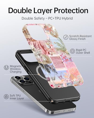 Coque iPhone 14 Pro jolie esthétique rose coquillage côtier
