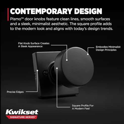 Image of Kwikset Pismo Dummy Door Knob,Sided Handle for Closets,French Double Doors,and Pantry,Matte Black Non-Turning Interior Push /Pull Door Knob,with Microban Protection,(Pack of 10)