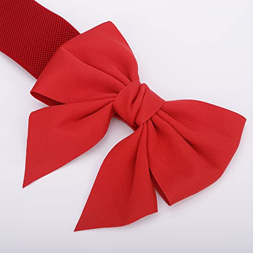 Wiwpar Women Big Statement Bow Knot Elastic Waist Belt for Dress Vintage Stretchy Wide Waistband Cinch Belts for Women Girls Christmas Halloween Costume Jewelry (Red)4