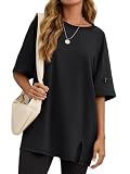 Tankaneo Womens Oversized Workout Tshirts Split Hem Raglan Short Sleeve Tops Summer Casual Loose Fit Tee Shirt Black