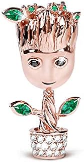 GNOCE Tree Man Charms Sterling Silver 18k Rose Gold Plated Bead Charms with Cubic Zirconia and Green Leaf Fit Bracelet/Necklace Jewelry Gift for Women Mens