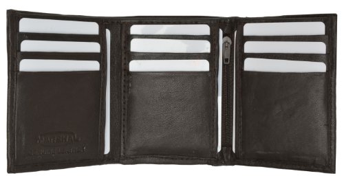 MARSHAL Cowhide Leather Trifold wallet with Front Id Window for Men