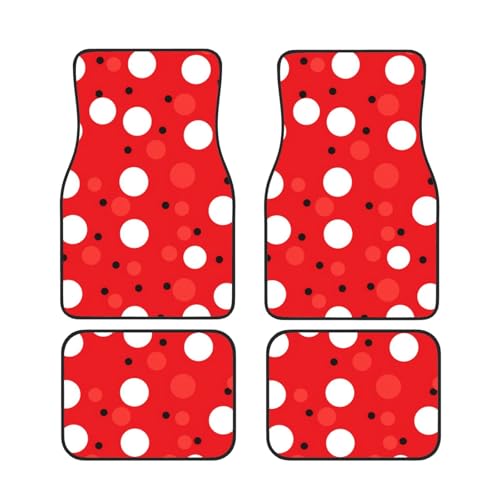 Tapis de sol voiture universels rouge à pois blancs : lot complet 4 pièces toutes saisons