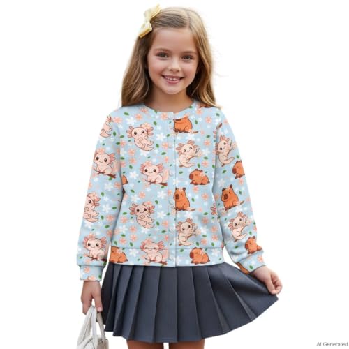Image of Girls Cardigans Sweater Long Sleeve Crew Neck Button Down Sweaters School Outerwear for Kids Fall Winter Tops