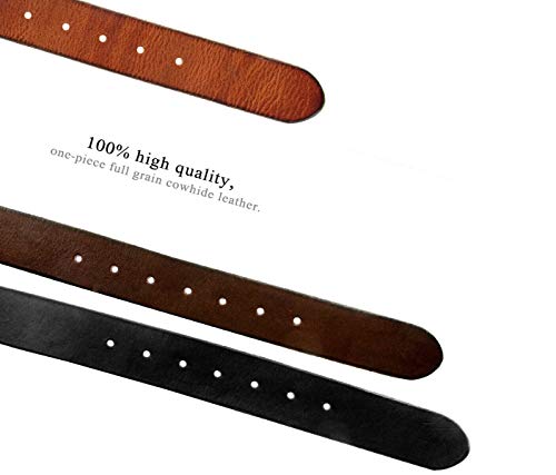 100% One-Piece Full Grain Leather Belt Straps with No Slot Hole/Slot Hole/Heavy-Duty, Multi Options 1-1/2" (38mm) Wide3