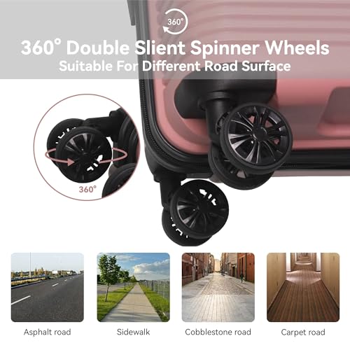 3-Piece Hardshell Luggage Set with Spinner Wheels, 20" 24" 28" Lightweight Suitcases for Travel - Pink TSA Lock Carry On & Checked Baggage Set, Polypropylene Shell4