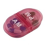 Deke Home - Pill Organizer AM PM, 2 Compartment Pill Box for Pocket or Purse, Small Daily Medicine Case, Travel Pill Holder, Easy Open Pill Container for Seniors, Vitamins & Supplements (Pink)