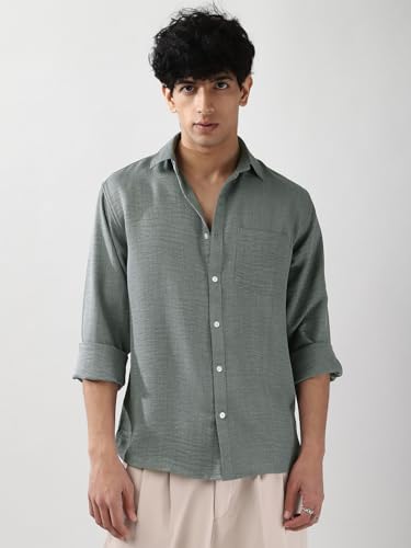 Image of Urbano Fashion Men's Linen Blend Full Sleeve Relaxed Fit Casual Solid Shirt