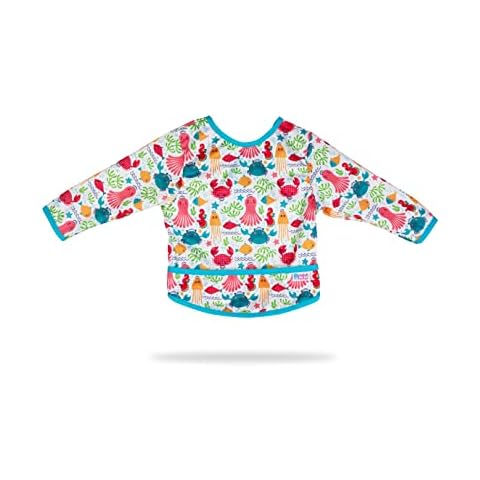 Petit Lulu Long Sleeve Bib Size L | 18-36 Months | Crumb Pocket | Snap Closure | Reusable & Washable | Waterproof & Breathable | Made in Europe (Lagoon) Cover
