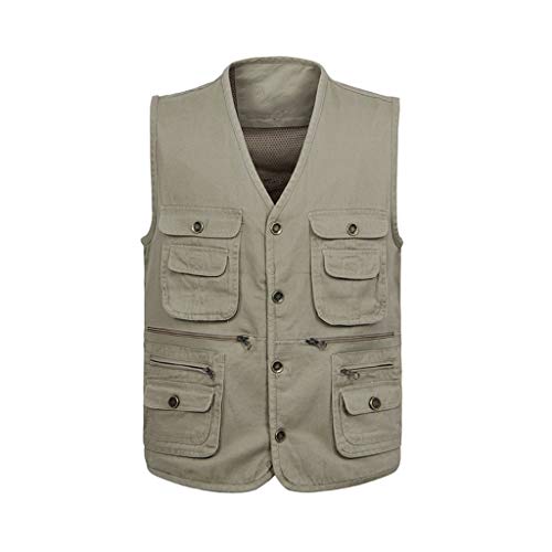 LHongBin- Gilet Taille Plus Coton Multi Poches en Filet Respirant Gilet, Photo Journaliste Hunting Jacket Waistcoat, Produits de Plein air pour Le Sport (Color : Beige, Size : 4XL) Cover