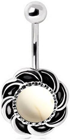 14g 3/8 Stainless Banana Barbell 15mm Antique White Turquoise Navel Belly Rings Body Piercing Jewelry